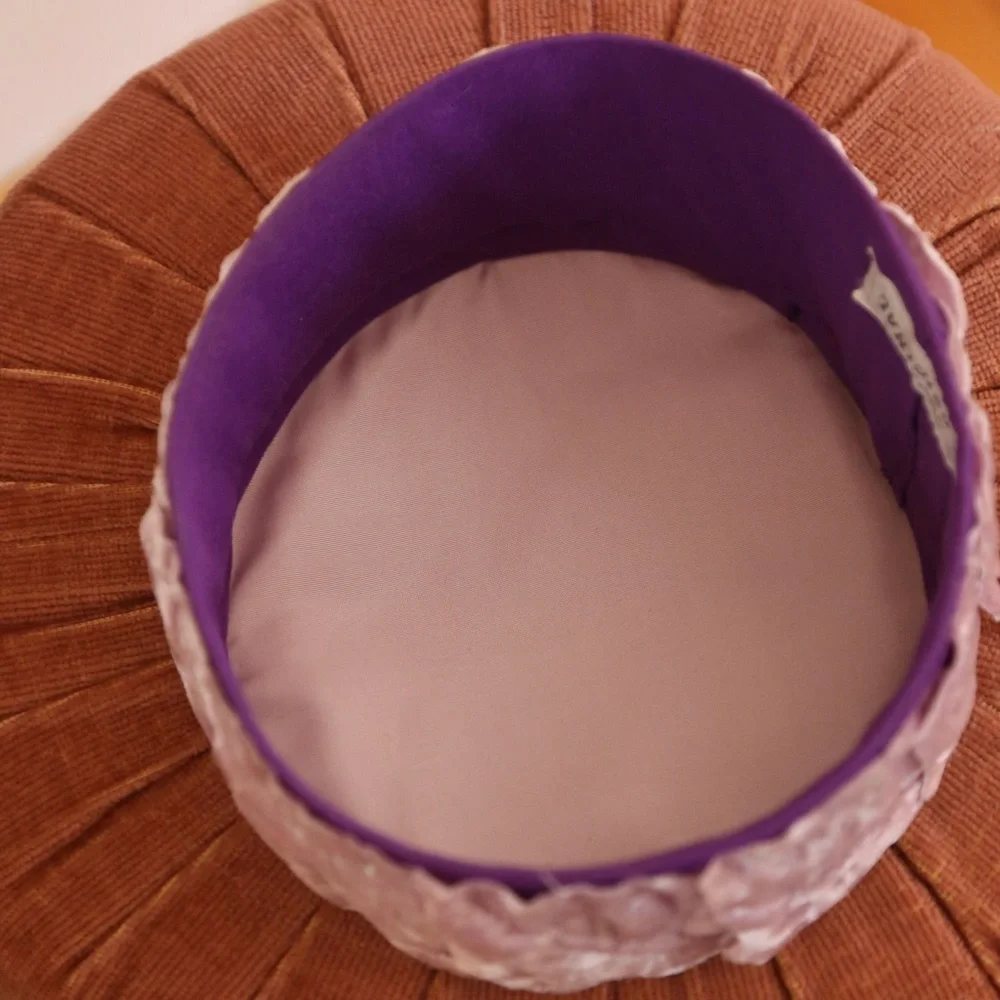 Vintage 60s Pillbox Hat Purple Lavender Velvet Rhinestone Leaves - Picture 5 of 7